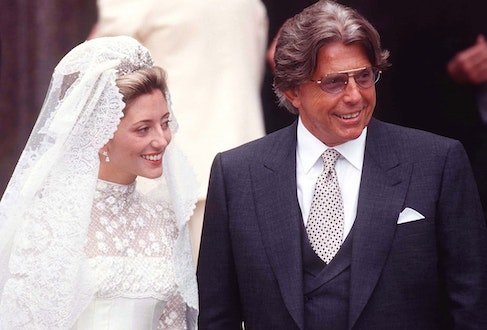 Marie Chantal with Robert on her wedding day at St Sophia’s Greek Cathedral in London, 1995 (Photo by Tim Graham/Getty Images)