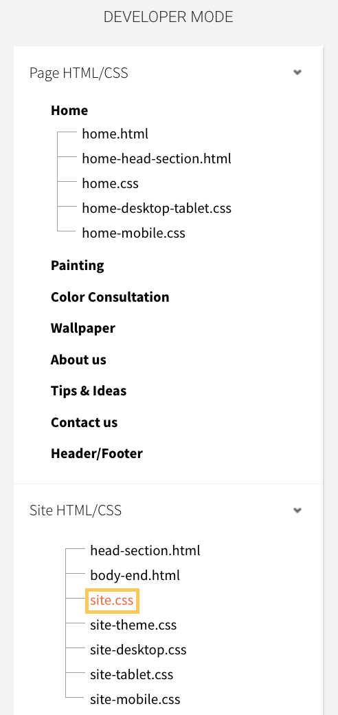 site.css placement in Page HTML/CSS