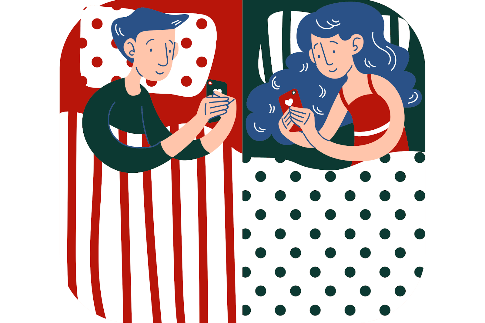couple texting each other before going to bed clipart 
