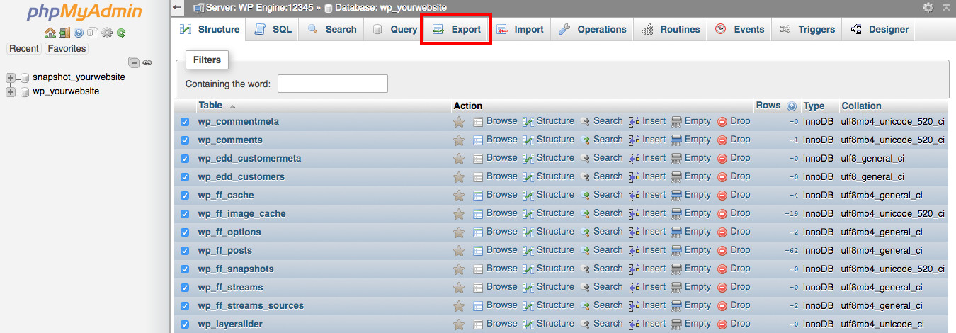 Exemplo de banco de dados phpMyAdmin