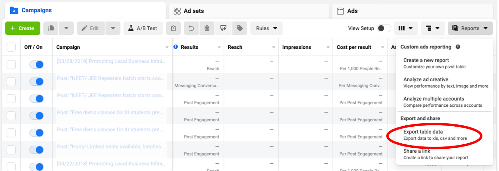 Upload data manually from Facebook ads to BigQuery: step 1
