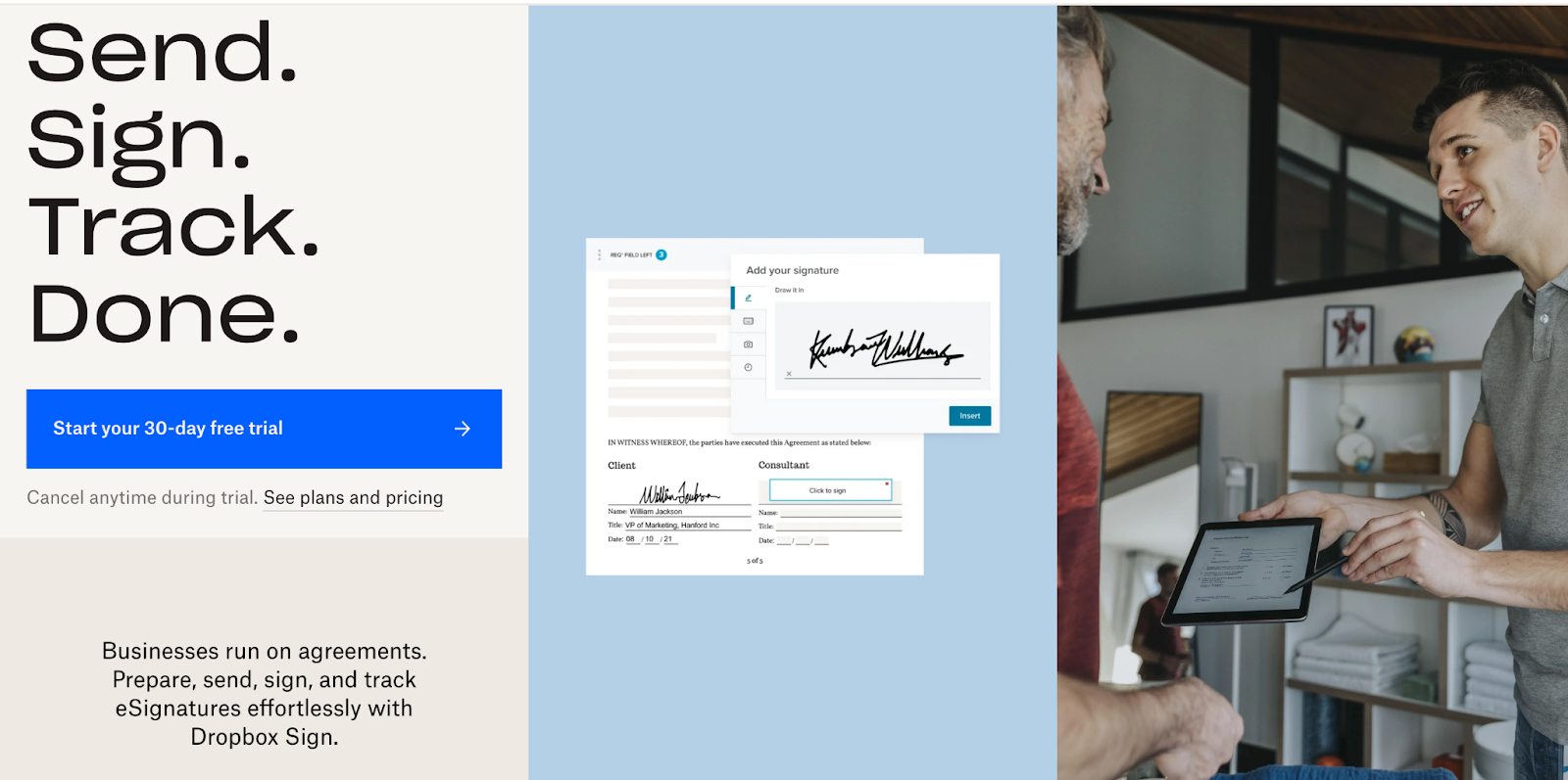Dropbox Sign - Send Sign Track Done - Start your 30-day free trial