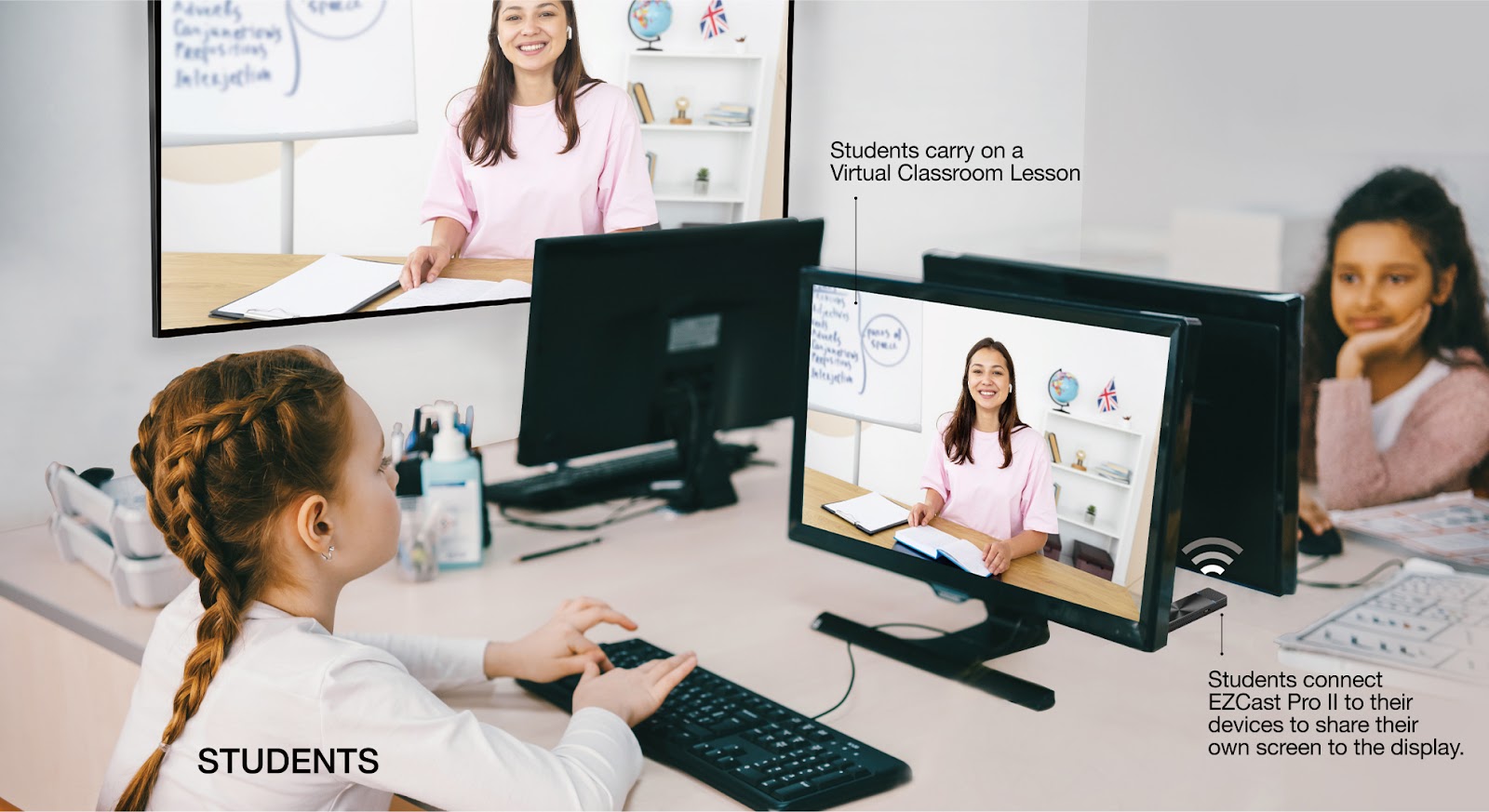 Student in a Smart classroom using EZCast Pro II 