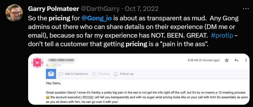A redditor on Gong pricing