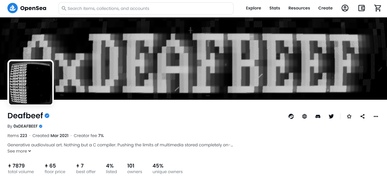Screenshot of OpenSea for deafbeef's page.
