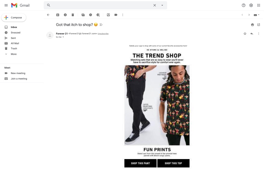 Exemplo: E-mail Forever21