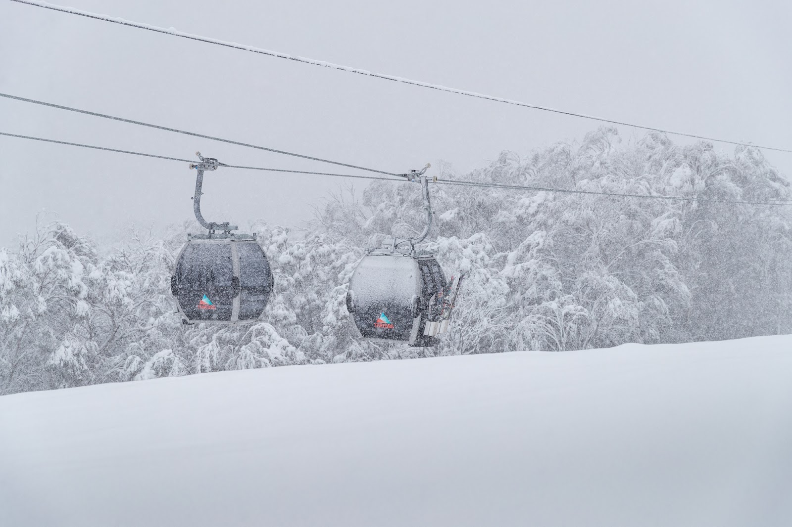 gondolas operating under snowy weather