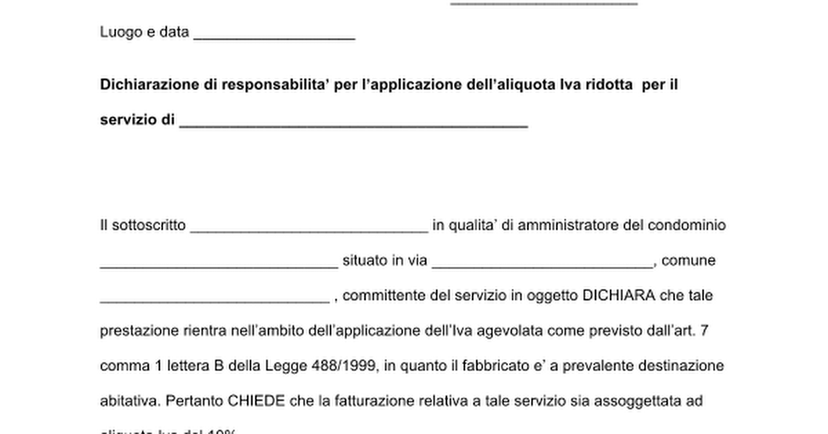Richiesta Iva agevolata 10% - Google Docs