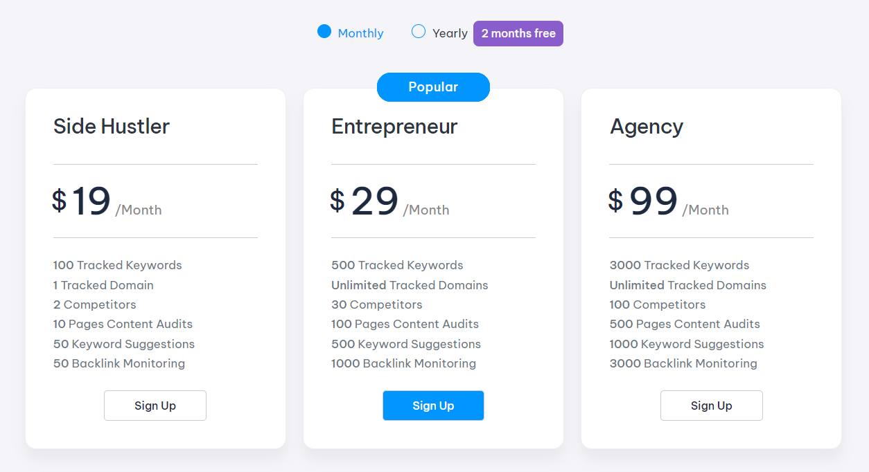 Serpple monthly pricing plan
