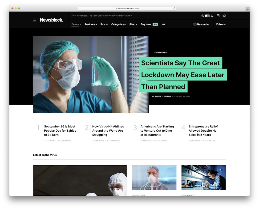 tema de wordpress de noticias de ciencia de newsblock