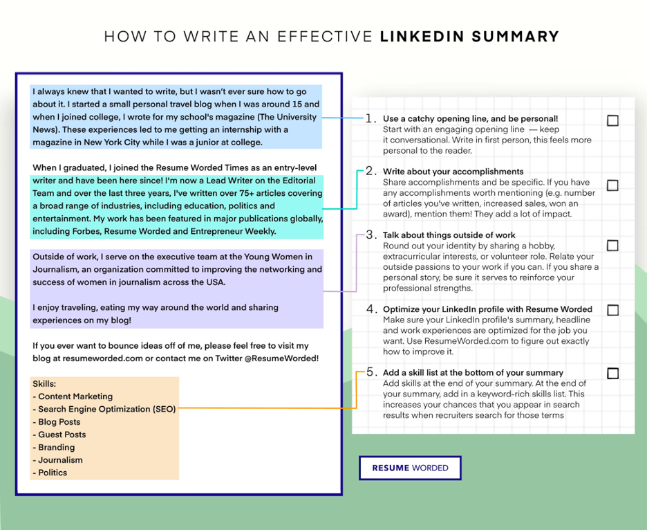 Example of how to write an effective LinkedIn summary