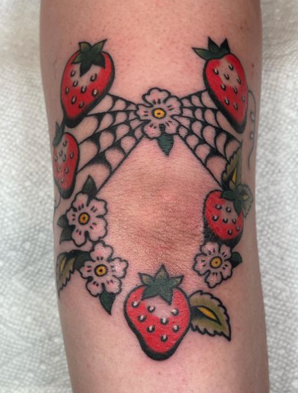 Strawberry Spider Web Tattoo