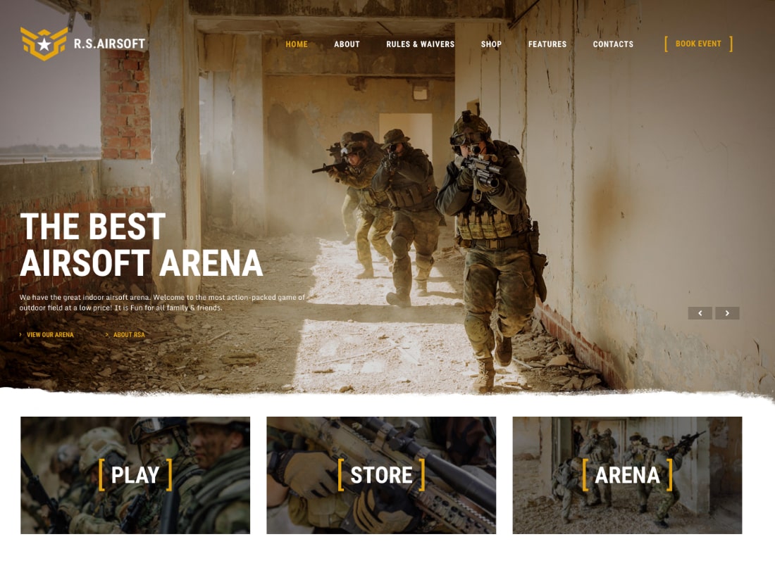 Espíritu de asaltante |  Tema de WordPress para Airsoft Club y Paintball