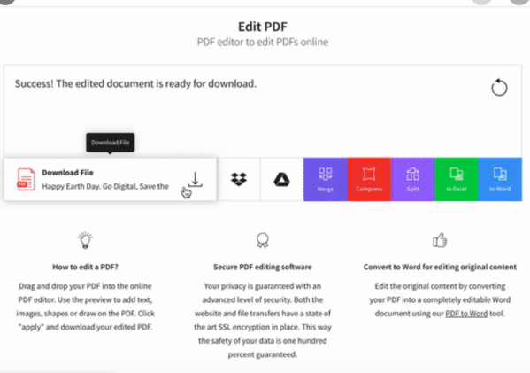 Downloading saved PDF changes in Smallpdf