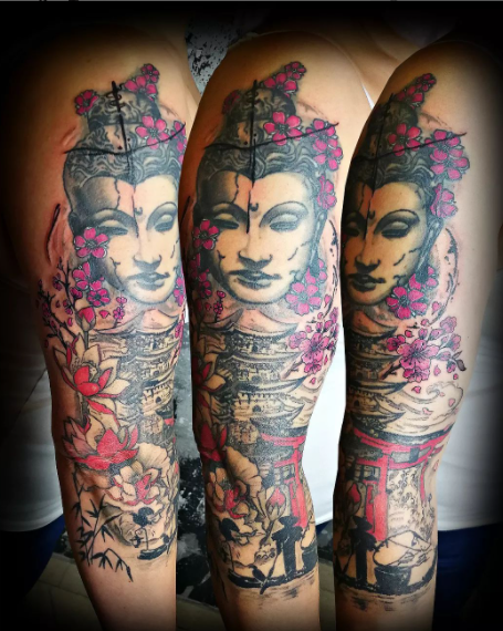 Excellent Buddha Tattoo Full Sleeve