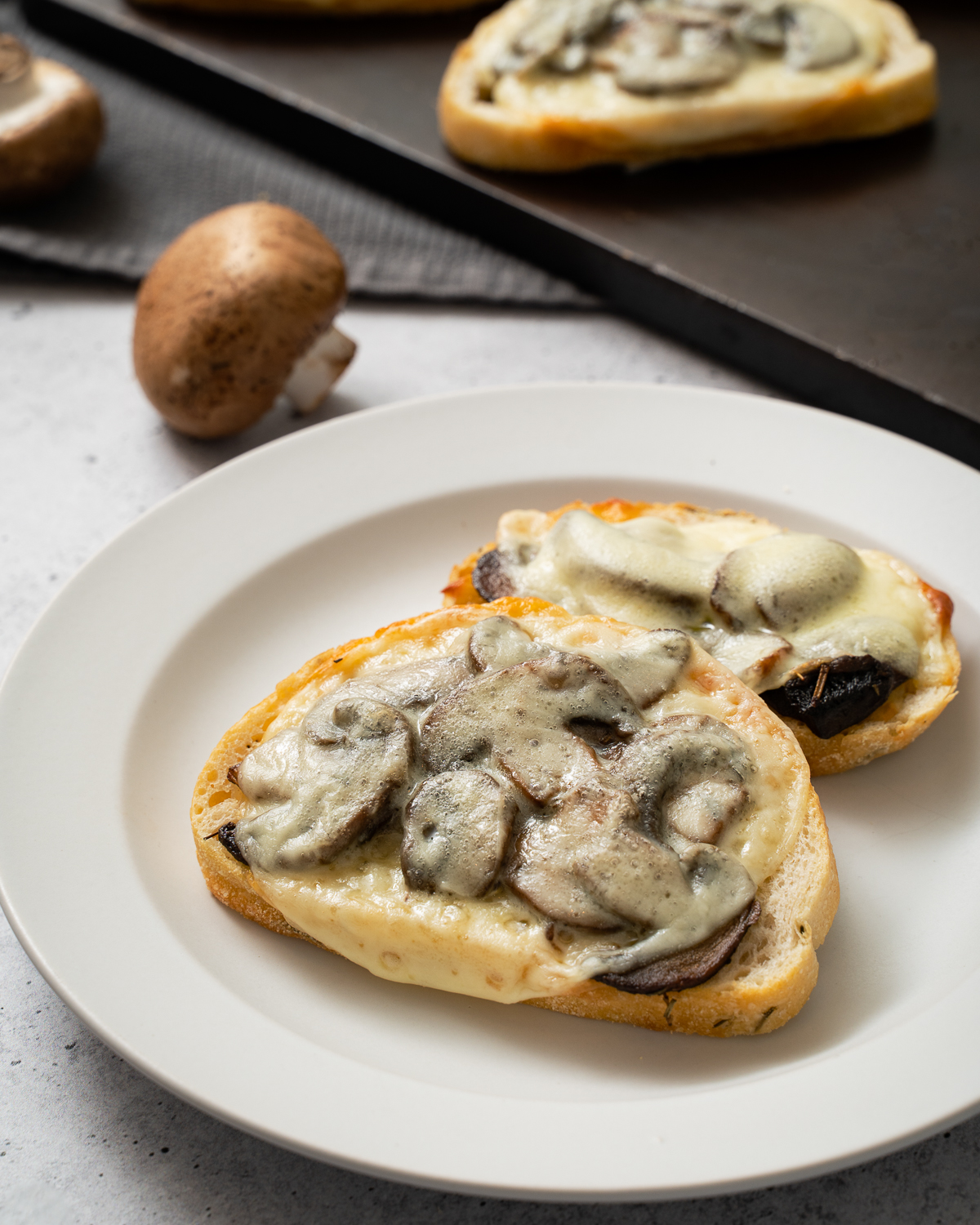 mushroom tartine served on a plate