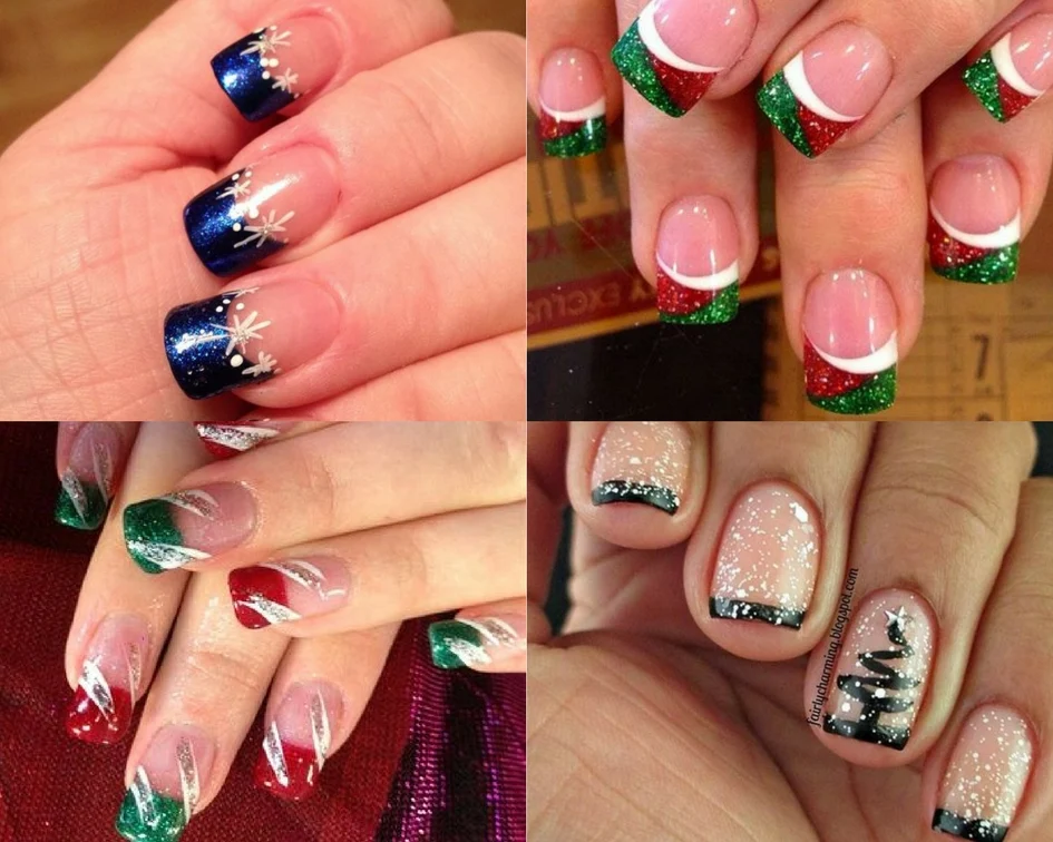 beauty collage with gorgeous, long nail designs decorated with glitter and rhinestones