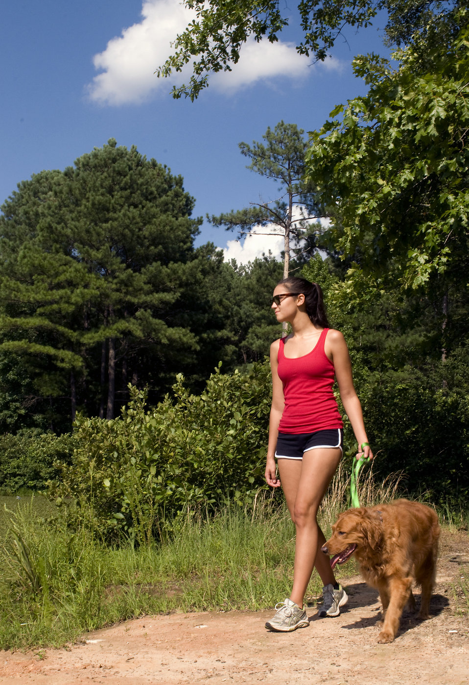 A young woman walking her dog outdoors : Free Stock Photo