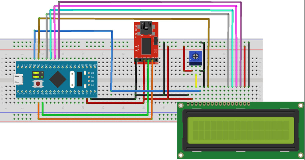Interfacing 16X2 LCD with STM32F103C8T6 Circuit