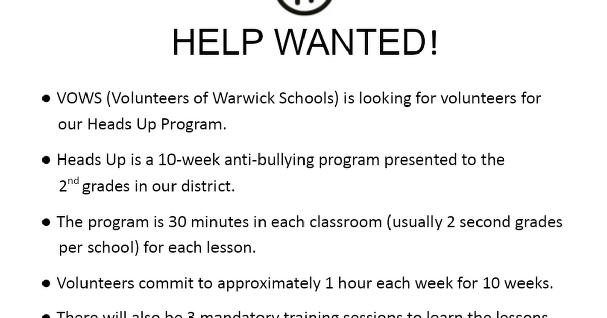 HELP WANTED Heads Up
