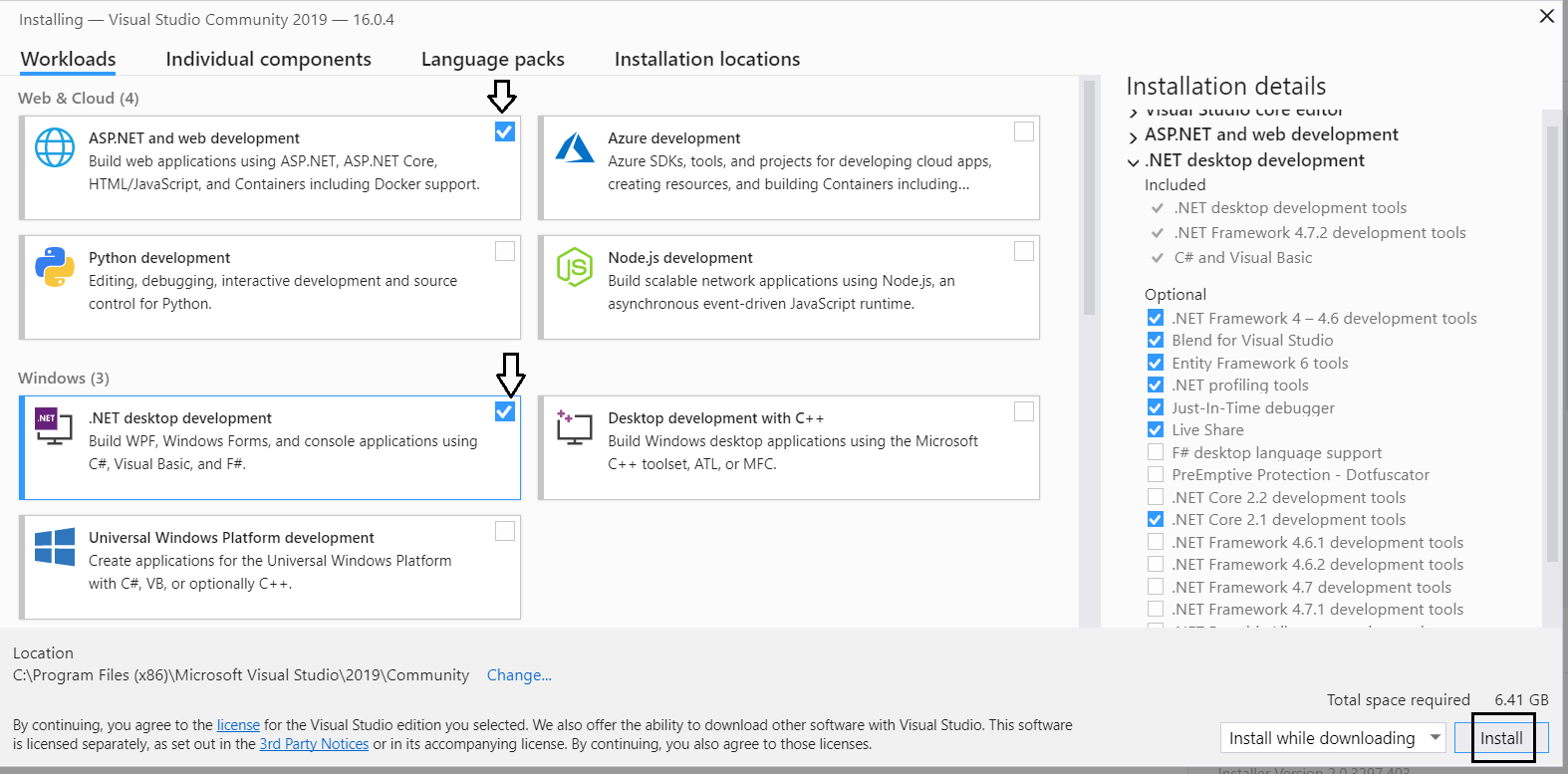 selecting-options-in-visual-studio