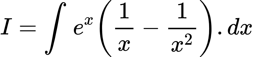 {"type":"align*","code":"\\begin{align*}\n{I}&={\\int_{}^{}e^{x}\\left(\\frac{1}{x}-\\frac{1}{x^{2}}\\right).dx}\\\\\n\\end{align*}","id":"2-0-0-0-0-0-0-0-0-0-1-1-1-1-1-1-1-1-1-1-1-0-1-1-1-1-1-0-2-0","font":{"size":7.337662337662336,"family":"Arial","color":"#000000"},"ts":1601724585783,"cs":"comAQ7dlyT9UBSpD3XpquA==","size":{"width":144,"height":32}}