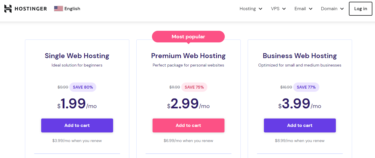 Hostinger plans and pricing