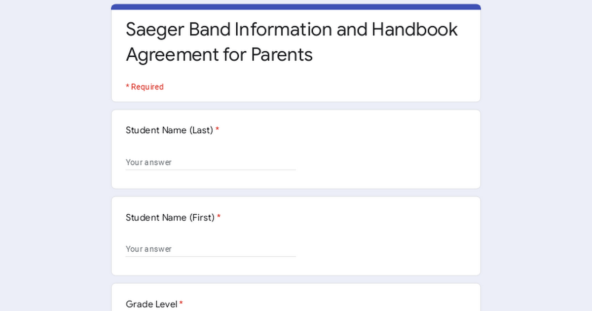 Saeger Band Information and Handbook Agreement for Parents