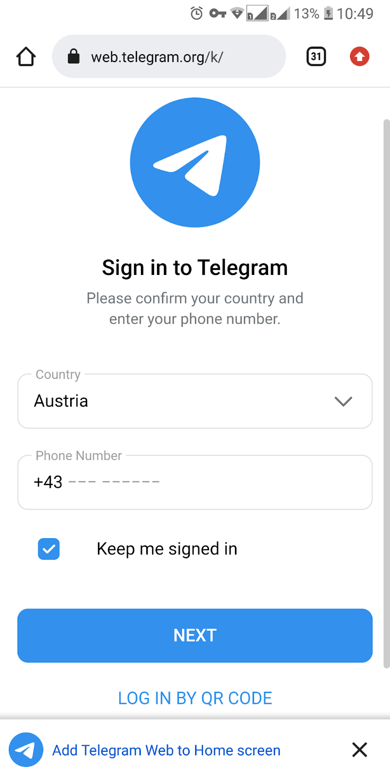 sign in to telegram web