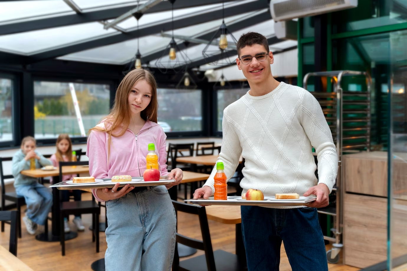 students having lunch in the canteen