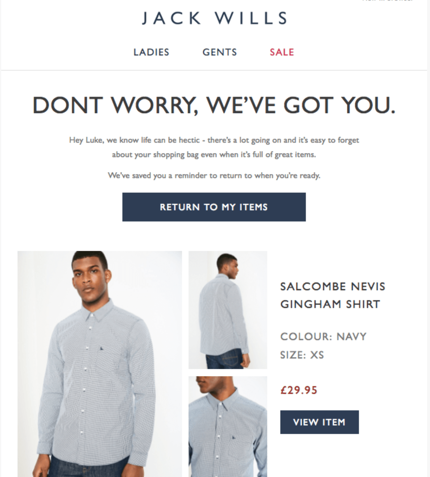 How to send WooCommerce abandoned cart emails: Jack Wills example