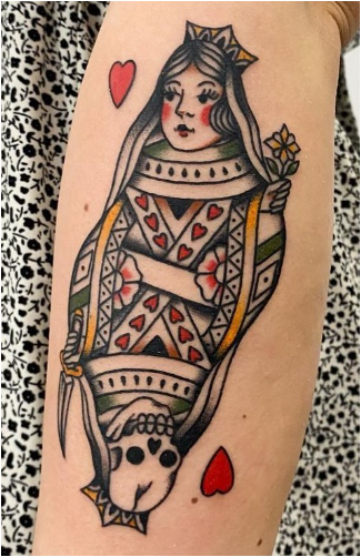 One Side Skull Queen Of Hearts Tattoo