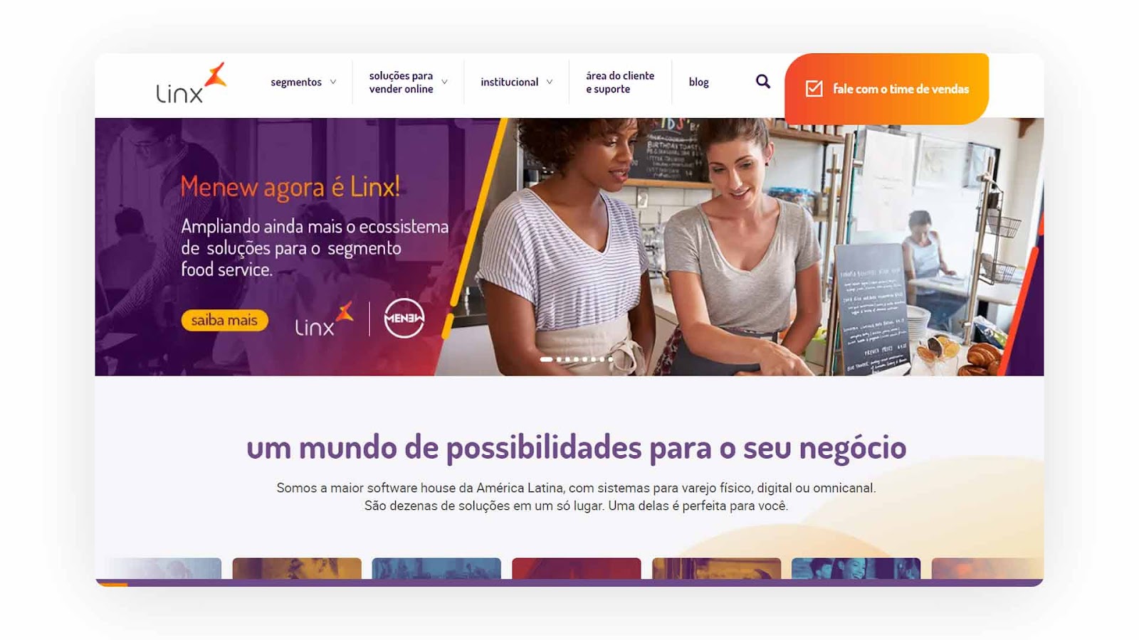 Página inicial da plataforma de e-commerce Linx