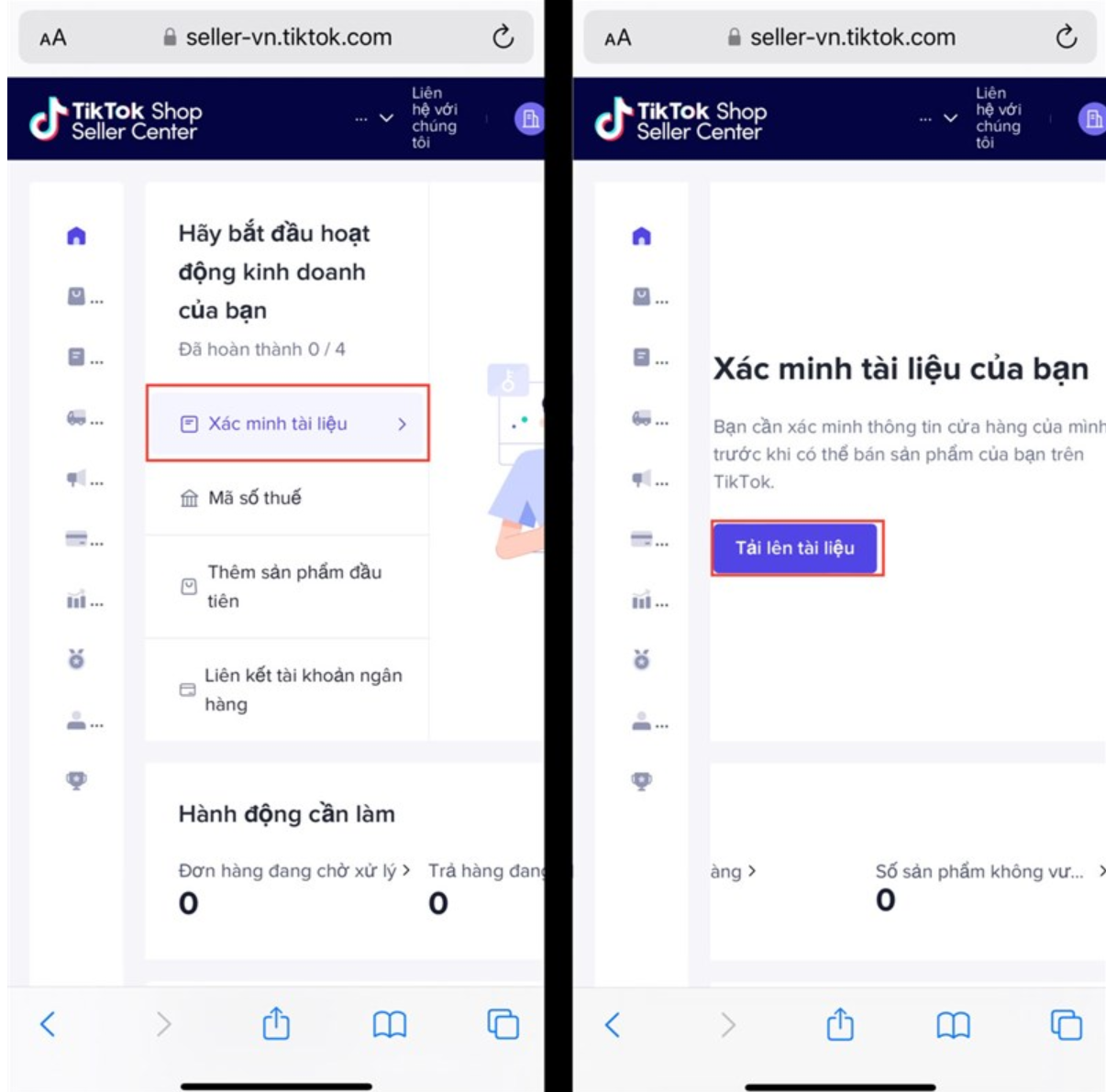 Xác minh thông tin bắt đầu bán trên tiktok shop