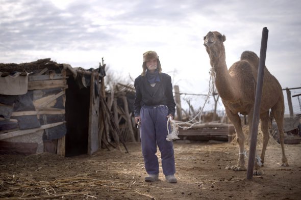 85-річний Айткул Жумалієв із узбецького села Кубла-Устюрт тримає на поводі верблюда. Республіка Каракалпакстан