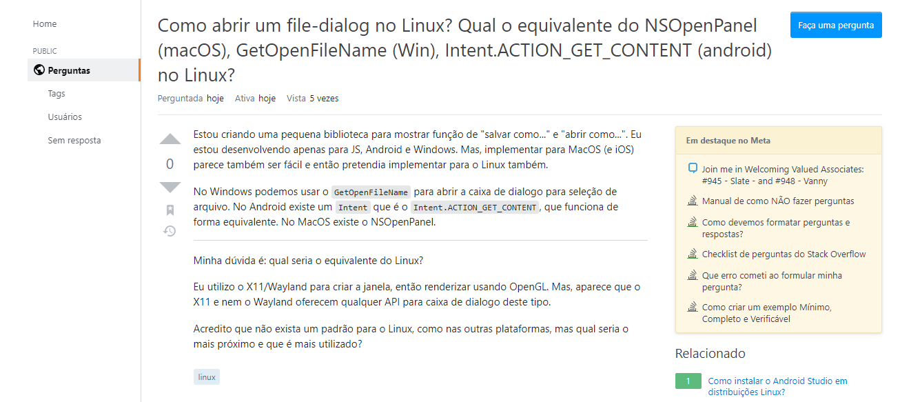 Exemplo de pergunta no site Stack Overflow