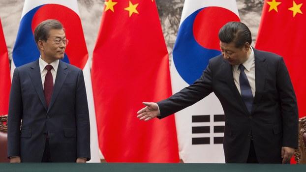 017年１２月１４日，　韩国总统文在寅在人民大会堂与习近平主席举行中韩首脑会谈（法新社）