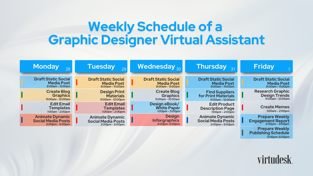 sample weekly schedule graphic design virtual assistant