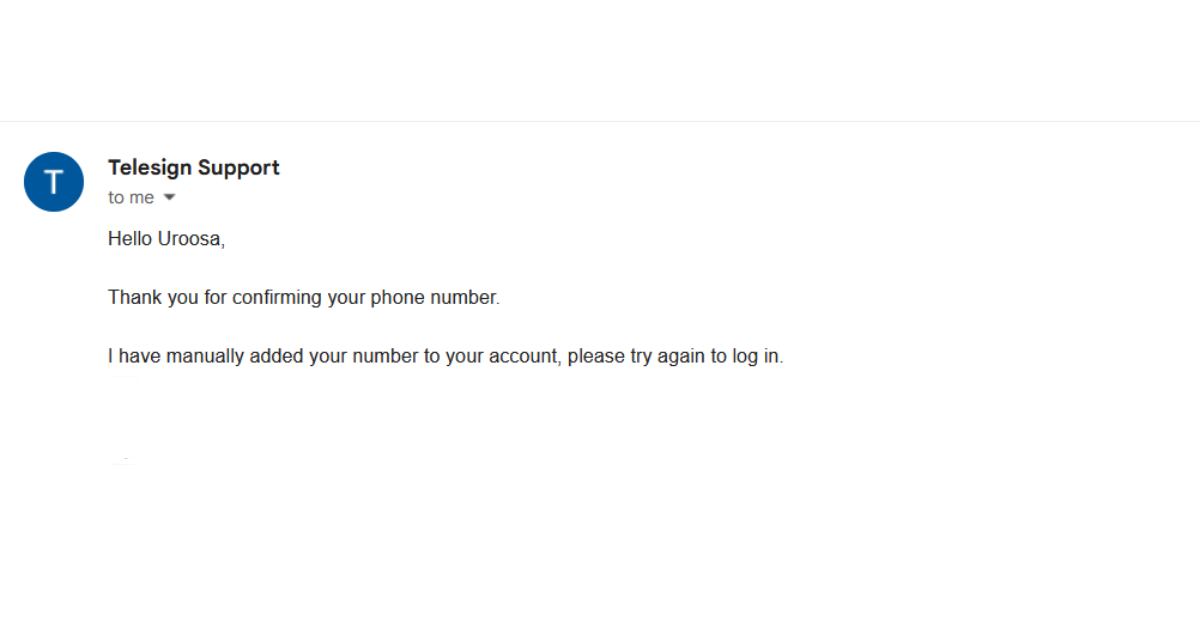  Best otp service provider | Email from TeleSign support | Email saying they created an account and asking us to log in