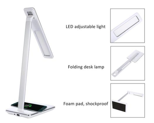 New LED Desk Lamp - Folding 4 Light Color Temperature With Wireless Desktop Charger USB Output Bottom Foam