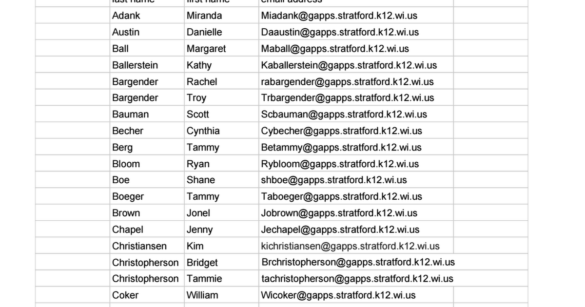 Staff Email Directory Google Sheets
