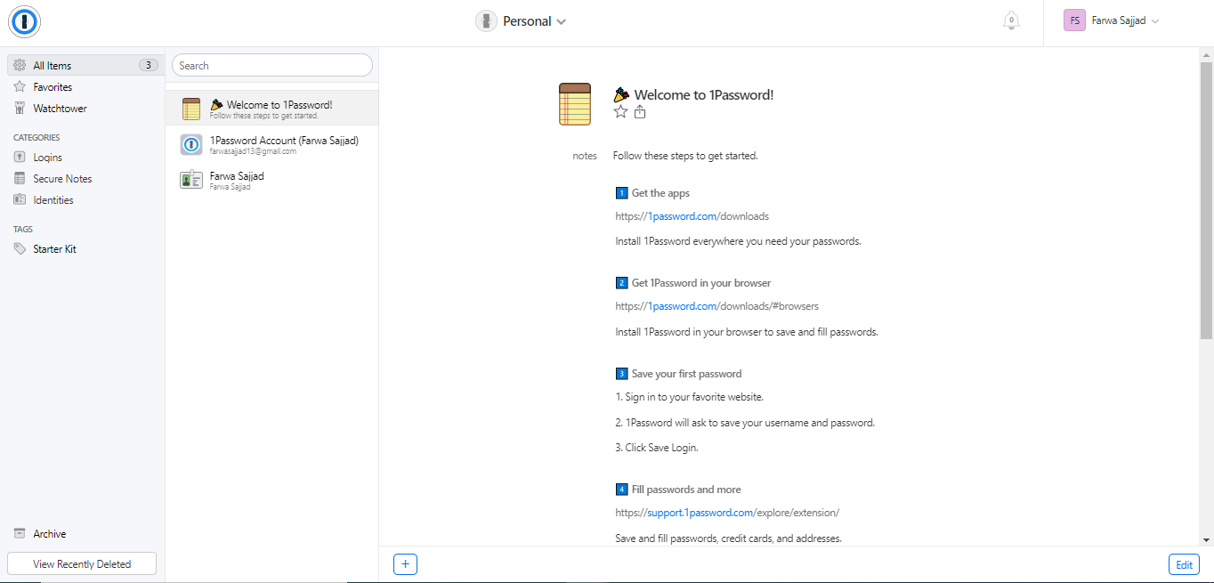 1password manager free trial account