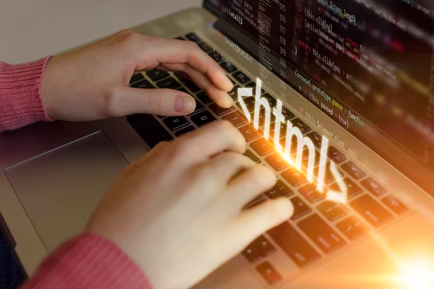 Human hands write code on computer