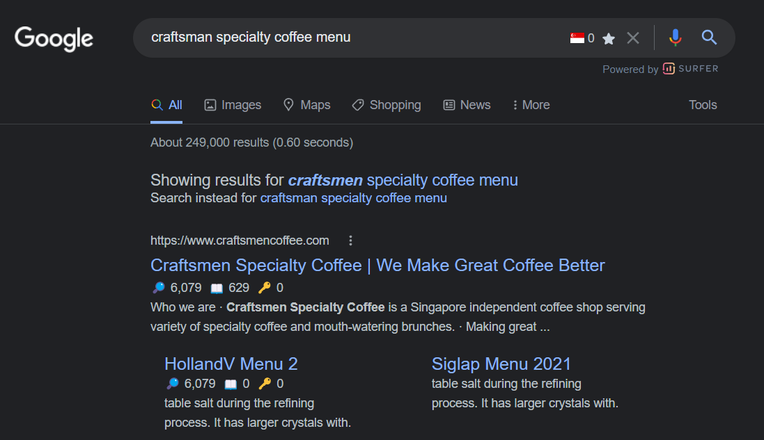 选好初步的名单后，搜索网上的咖啡馆菜单：（咖啡馆名字）+ “menu”。
