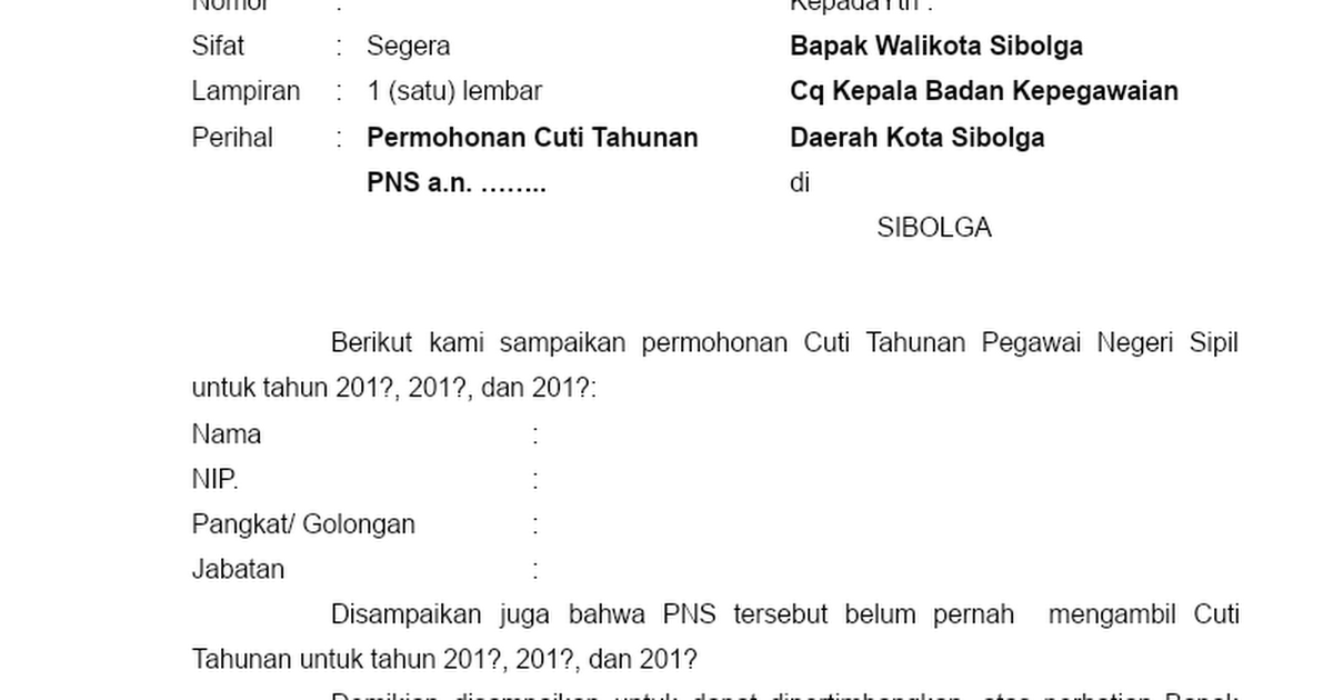 Contoh Surat Cuti Tahunan Pns