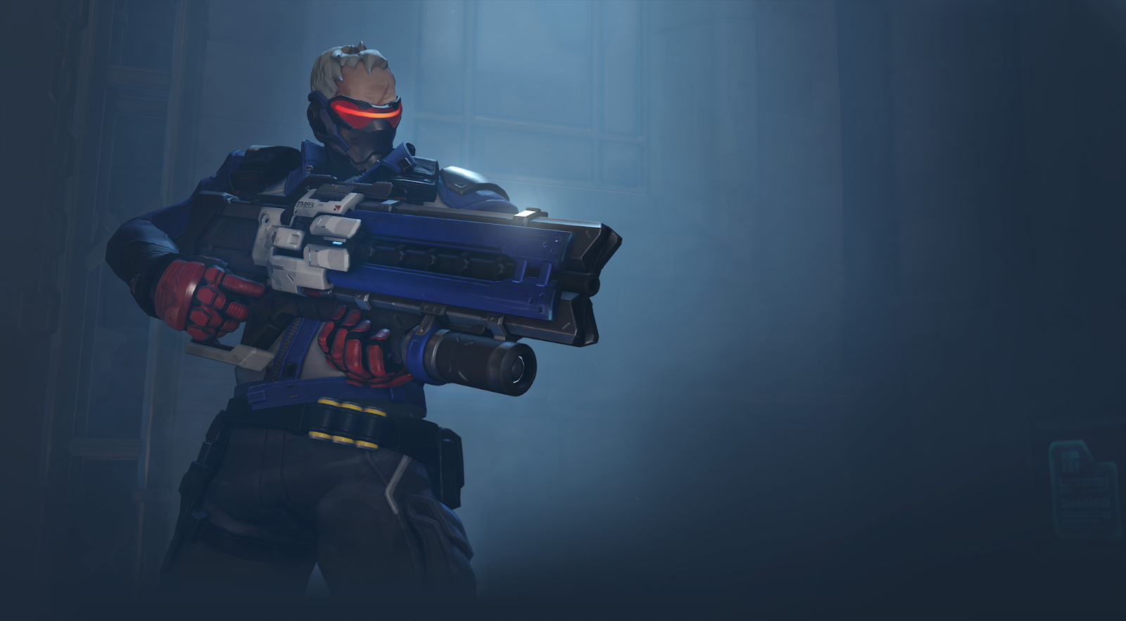 Overwatch 2 hero Soldier 76 stands with his pulse rifle in hand.