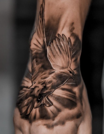  Fancy Realistic Dove Tattoo Design On Hand