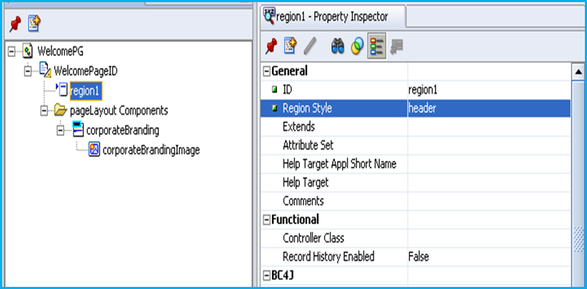 Header region Properties