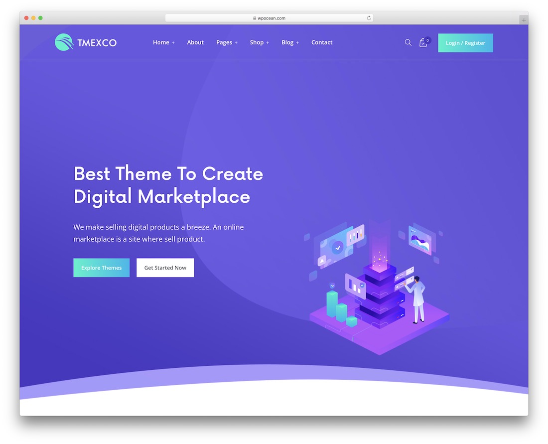 tema de wordpress tmexco para vender productos digitales