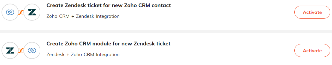 Popular automations for Zendesk & Zoho CRM integration.